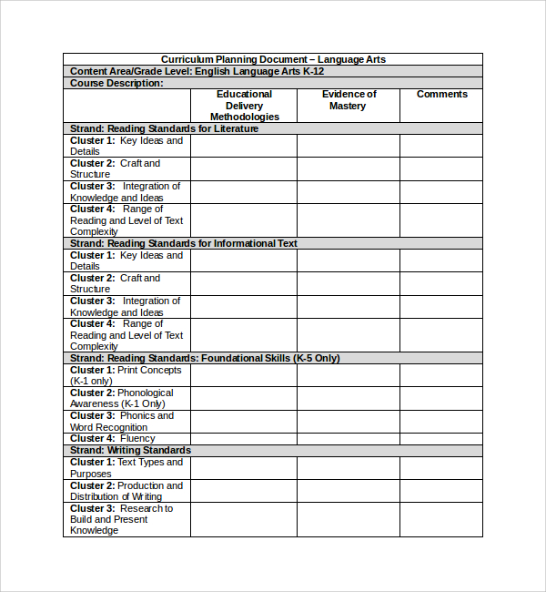 Curriculum Planning Template