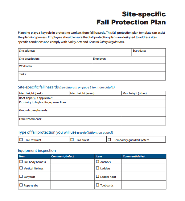 site specific fall protection plan template