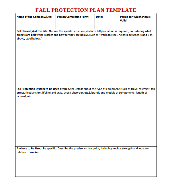 Free Fall Protection Plan Template