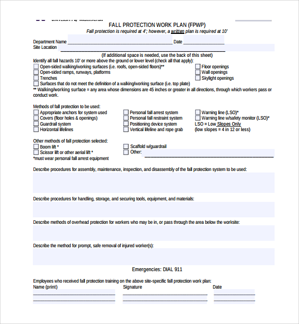 Osha Fall Protection Rescue Plan Template