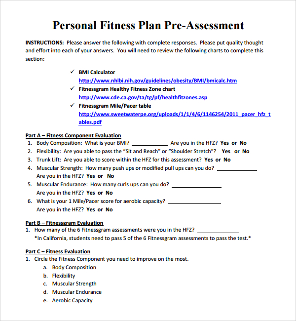 Fitness Plan Chart