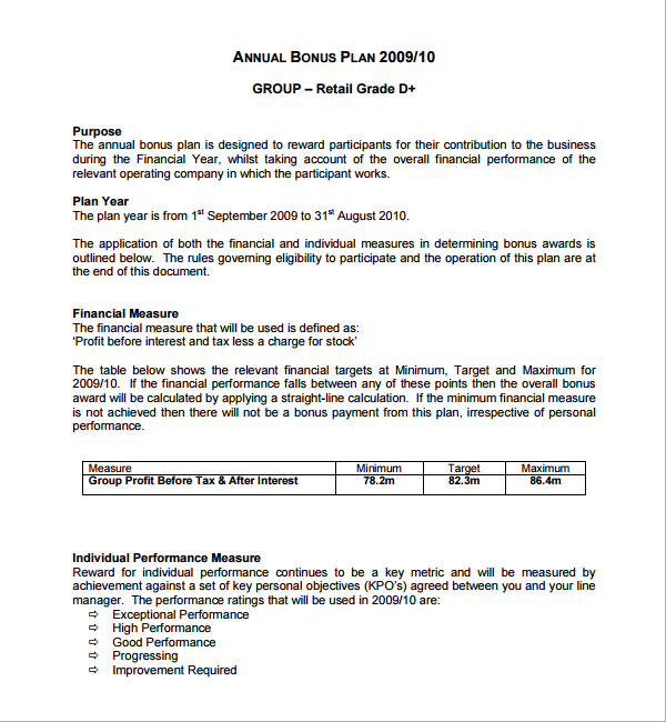 FREE 12  Sample Bonus Plan Templates in PDF