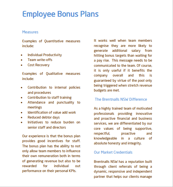 free 7 sample bonus plan templates in pdf