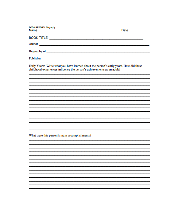 book report template for middle school