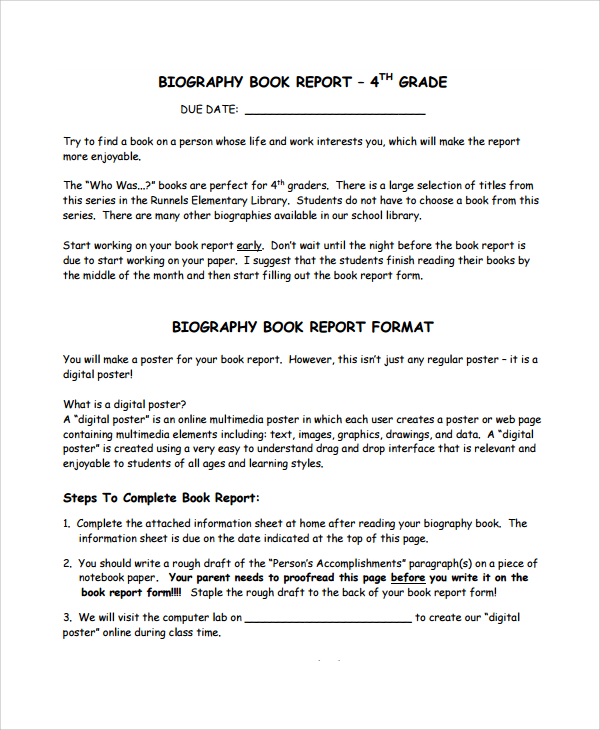 elementary school biography report template