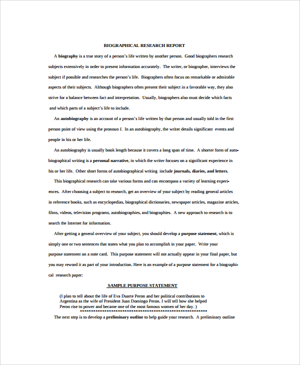 FREE 7+ Sample Biography Report Templates in PDF MS Word Google