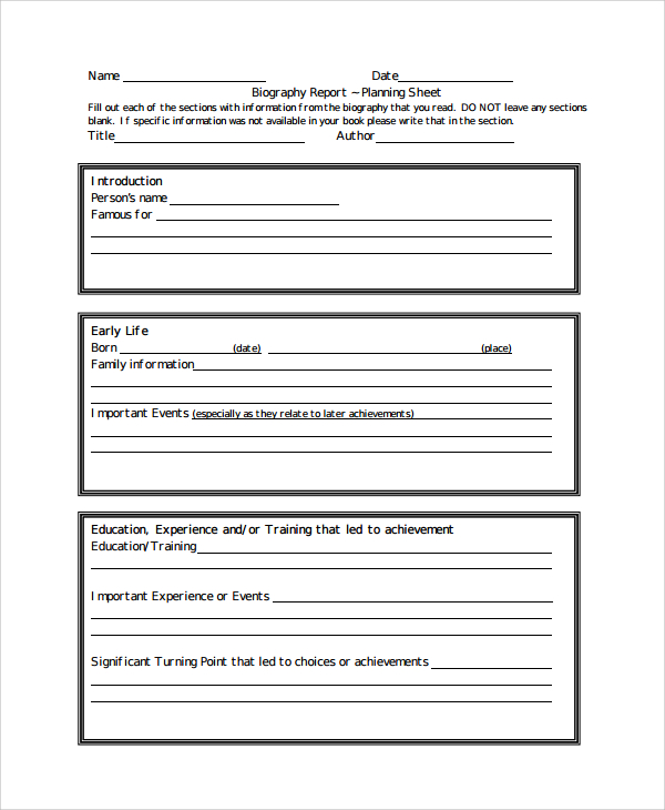 biography project template middle school