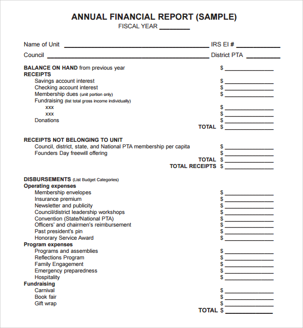 annual financial report template download