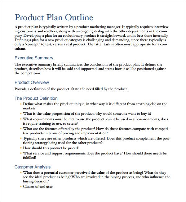 description of a product in a business plan example