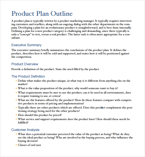 product or service description in a business plan example