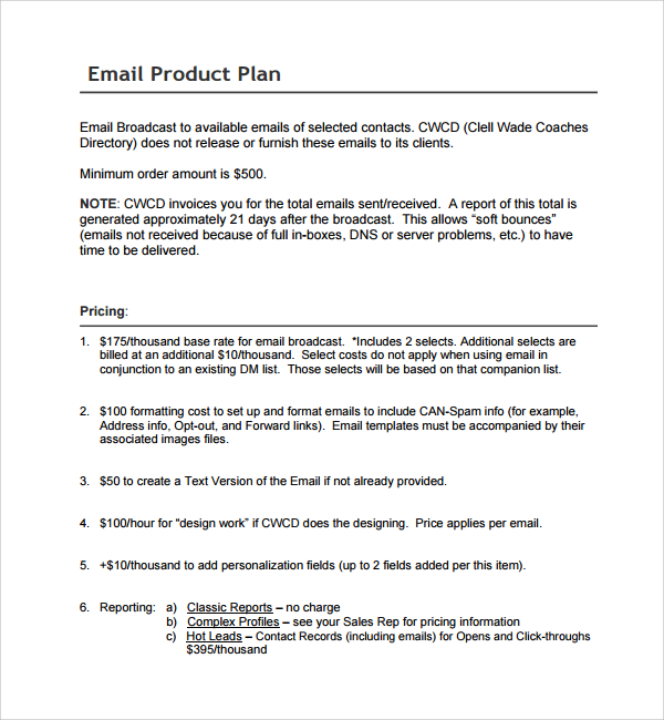 business plan product example