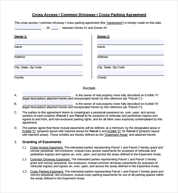 cross parking agreement template