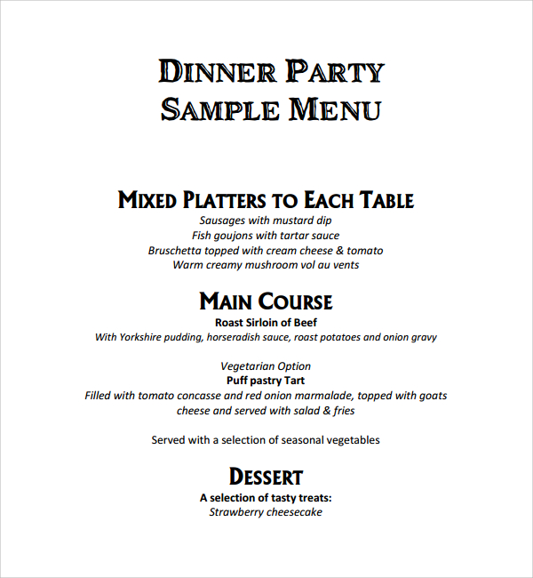 dinner party menu templates free download word