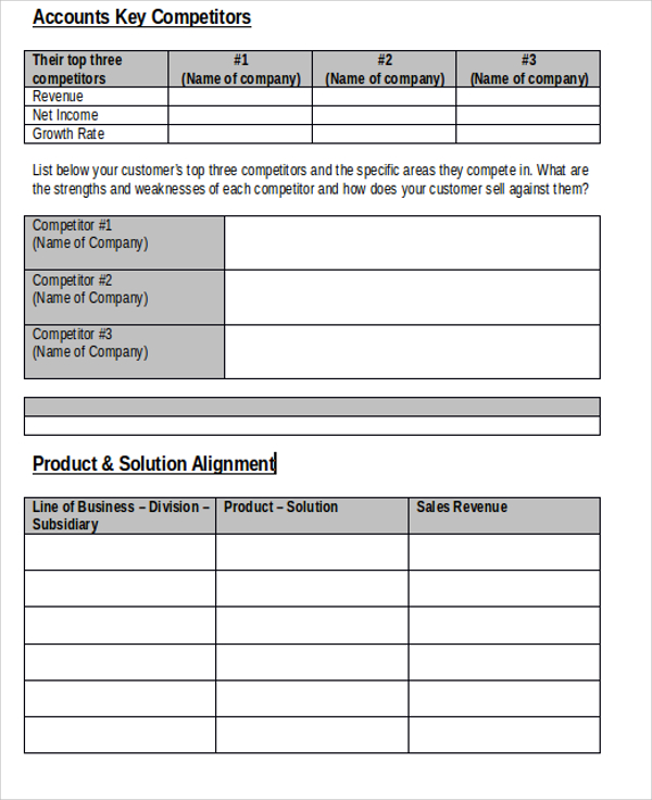 Strategic Account Plan Excel / Tactical Plan Template Excel Page 1 Line