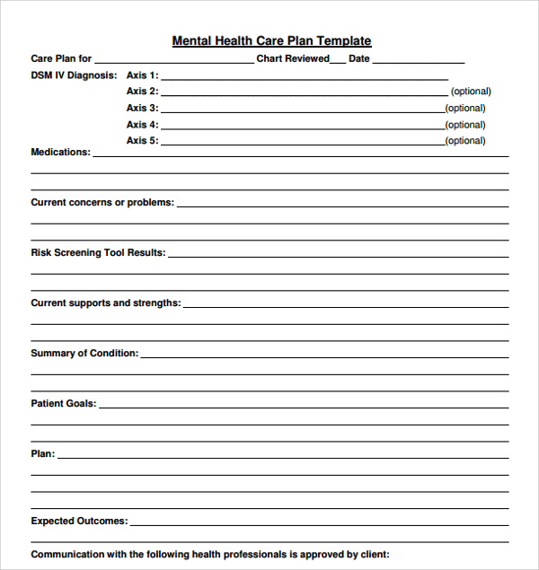 Printable Mental Health Care Plan Template - Printable Templates Free