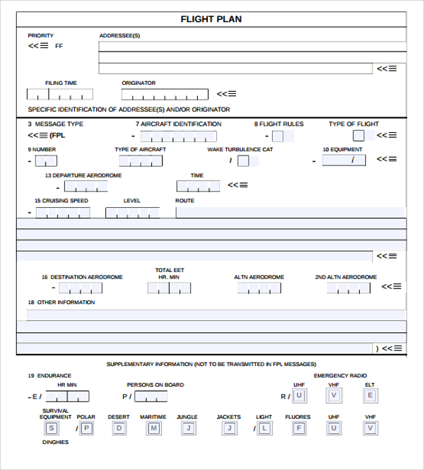 FREE 7+ Sample Flight Plan Templates in PDF MS Word