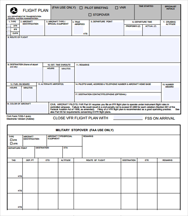 pilot flight plan template