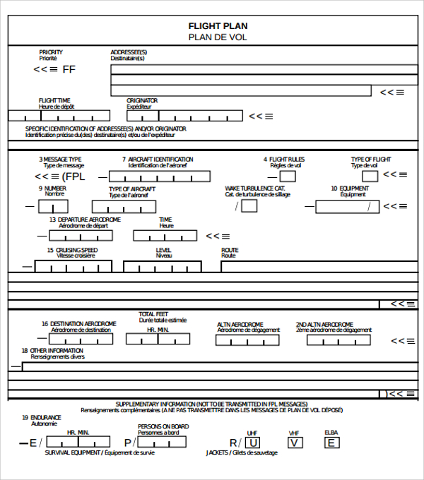 international flight plan template