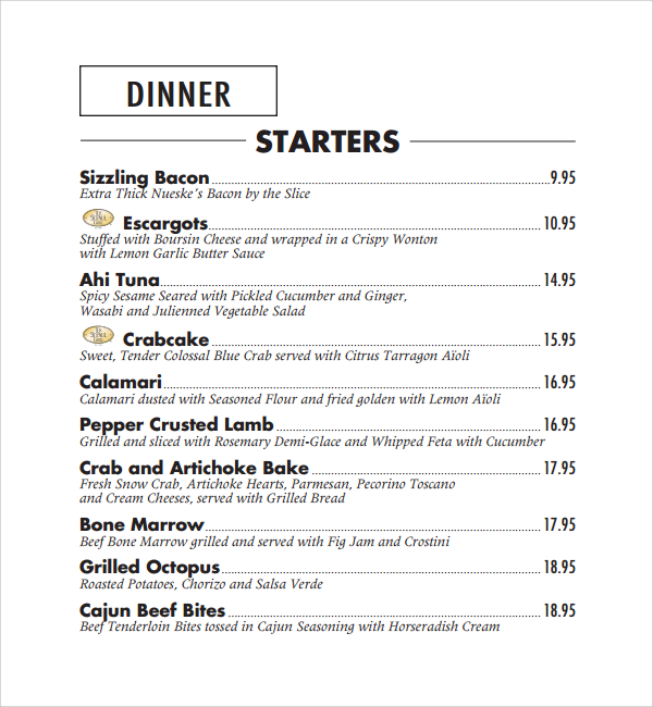 FREE 23+ Sample Dinner Menu Templates in PDF MS Word