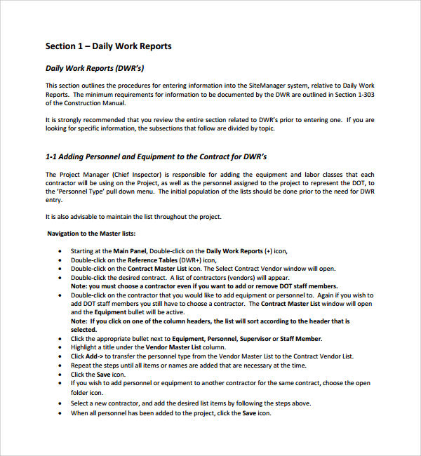 free daily work report template