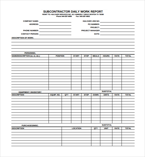 Daily Work Report Template