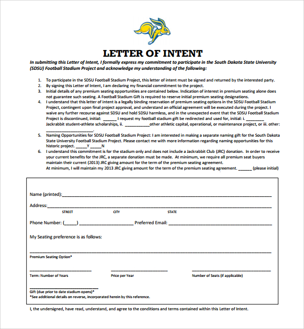 FREE 9+ Sample National Letter of Intent in PDF MS Word