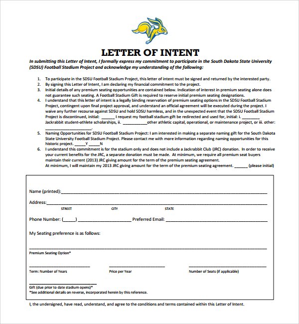 Free 9 Sample National Letter Of Intent In Pdf Ms Word