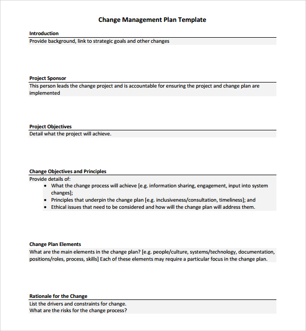 Change Management Plan Template Word Free Download