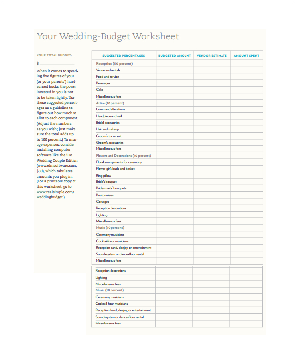 wedding budget estimate template
