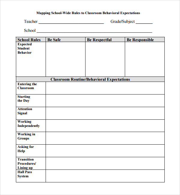 classroom behavior management plan template