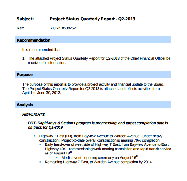 project status quarterly report