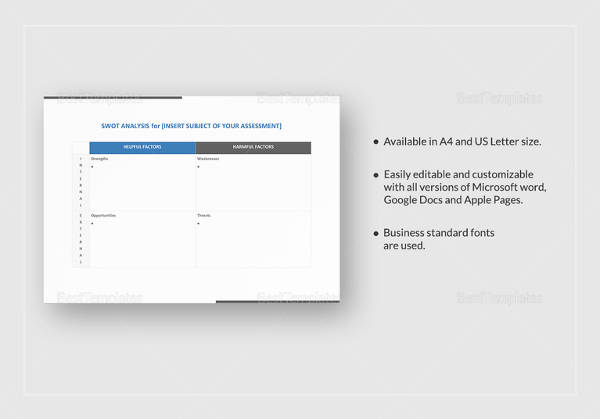 blank swot analysis template