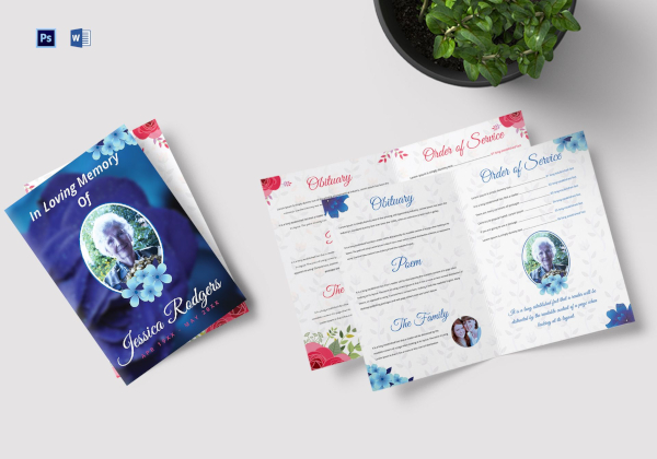 blue and red funeral program template