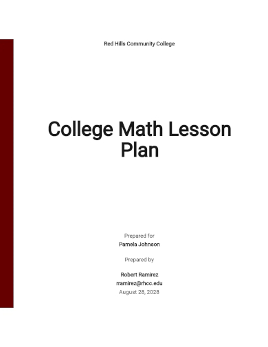 college math lesson plan template