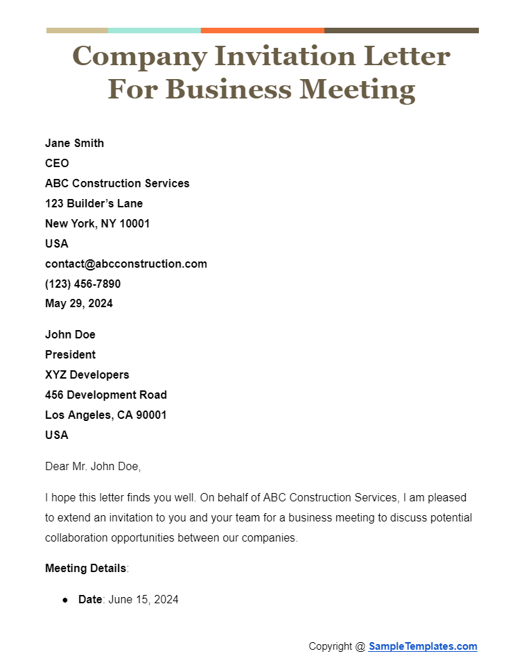 company invitation letter for business meeting