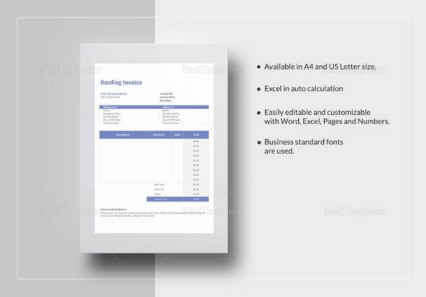 editable roofing invoice template