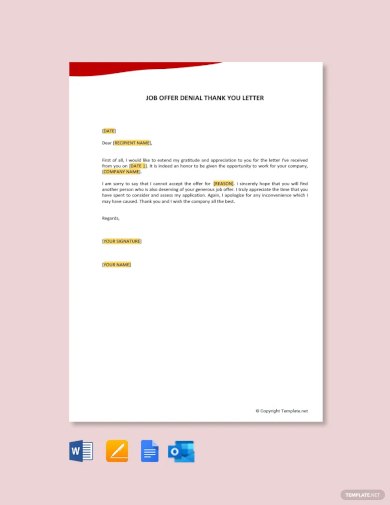 free job offer denial thank you letter template