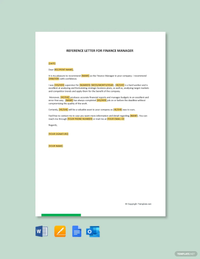 free reference letter for finance manager template