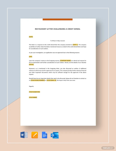 free restaurant letter challenging a credit denial template