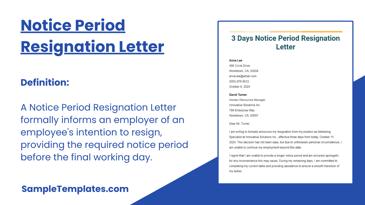 Notice Period Resignation Letter