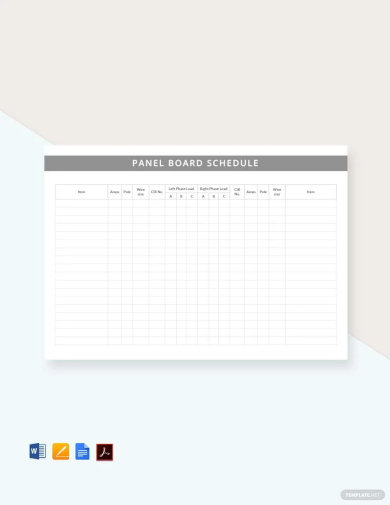 panel board schedule template
