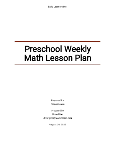 preschool weekly math lesson plan template
