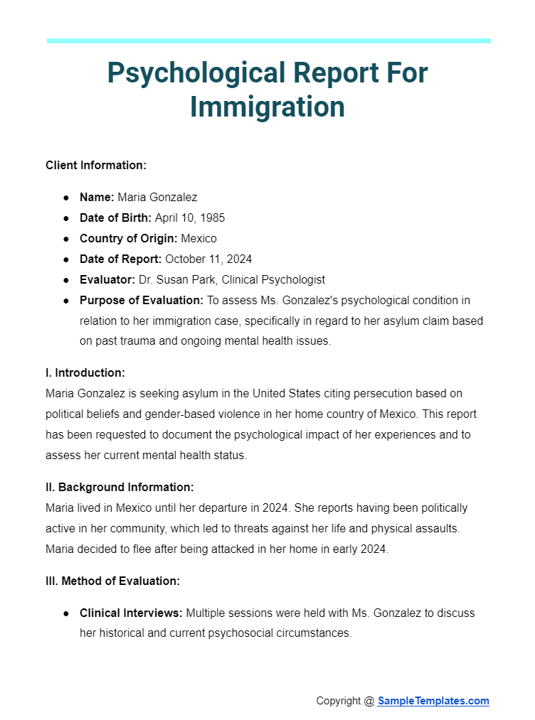 psychological report for immigration