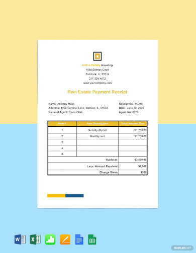 real estate payment receipt template