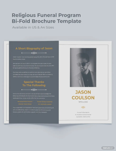 religious funeral program bi fold brochure template