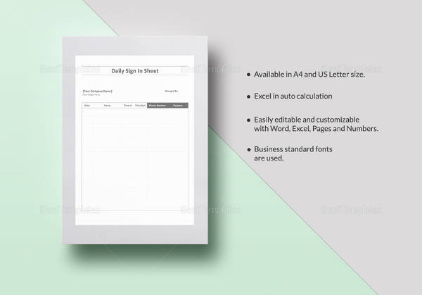 sample daily sign in sheet template