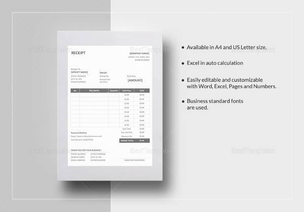 sample receipt template excel