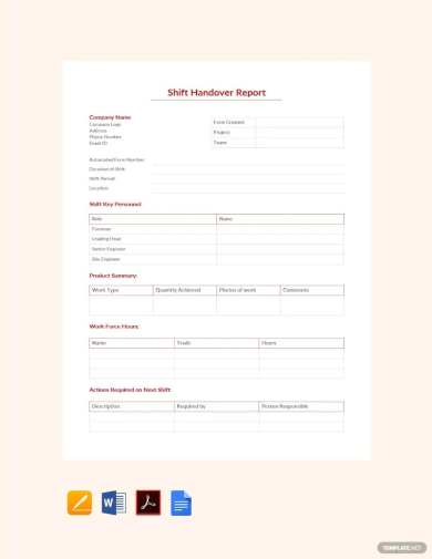 shift handover report template