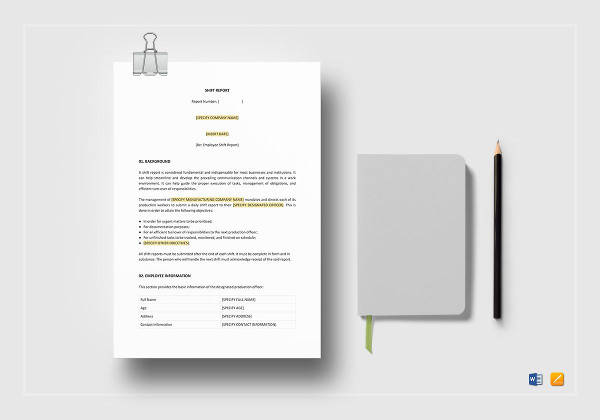 Shift Report Template Word