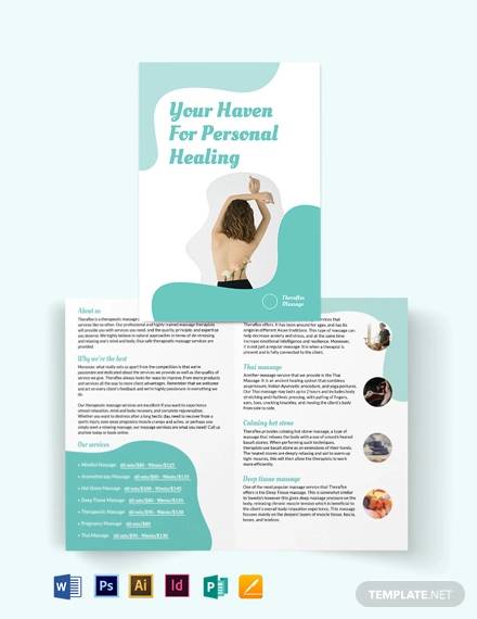 simple massage therapy bi fold brochure template